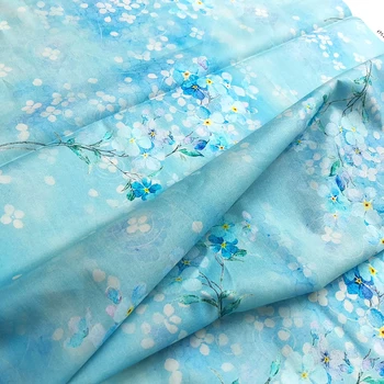 1 метр X 1,45 метра Элегантное синее платье-рубашка в цветочек Материал Легкая мягкая хлопчатобумажная ткань 80-х годов