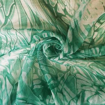 1 метр Х 1,35 метра Шелк с зеленой росписью Шифоновая ткань с гофрированным шелком тутового жоржета