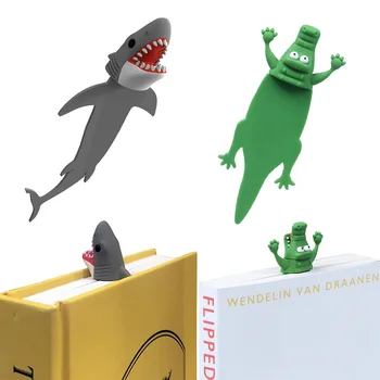 1 шт. Креативная 3D Стерео закладка из ПВХ с рисунком Мультяшной Акулы и крокодила, Скрепка для книг, Страницы, Маркер, Подарки для детей, Школьные канцелярские принадлежности