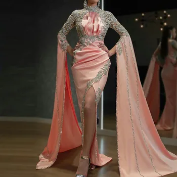 2023 Весеннее Новое Европейское и Американское длинное платье Женское Розовое Сексуальное вечернее платье с разрезом и пайетками
