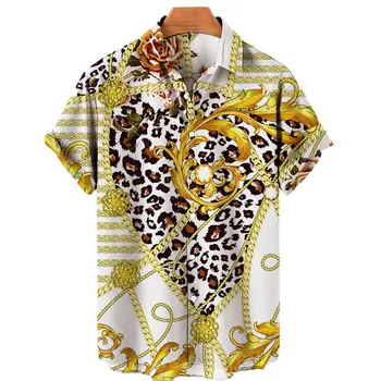 2023 Мужская Рубашка С 3D Печатью, Золотая Цепочка, Гавайская Рубашка С Коротким Рукавом, Свободная Рубашка В стиле Харадзюку в стиле Хип-Хоп, Унисекс, Модный Повседневный Топ