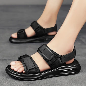 2023; Летние повседневные модные сандалии; мужская простая удобная нескользящая черная пляжная обувь; универсальные мужские сандалии из двух предметов