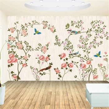 3d-фрески wellyu на заказ, большой цветок и птица, ручная роспись, фон для телевизора, настенная декоративная роспись, 3D-обои