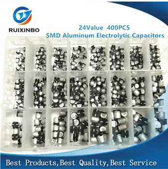 400шт 24-значные алюминиевые электролитические конденсаторы SMD В ассортименте + коробка 1 мкФ ~ 1000 мкФ 6,3 В-50 В