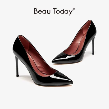 BeauToday/ Женские туфли-лодочки из лакированной кожи с острым носком, на высоком каблуке, без застежки, классические женские модельные туфли на шпильке ручной работы, 17012