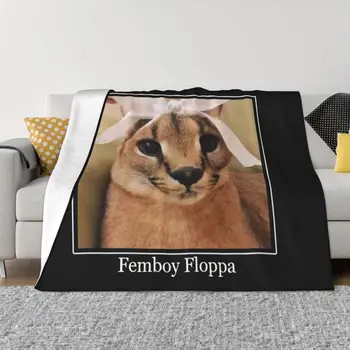 Femboy Big Floppa Фланелевое Одеяло С Милым Животным Котом, Потрясающие Одеяла для Домашнего Гостиничного Дивана 200x150 см, Покрывало