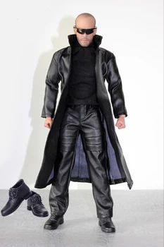 FT014 1/6 Готическое черное кожаное пальто, брюки, мужская модель одежды для фигуры, подходящая для 12-дюймовой куклы-боди