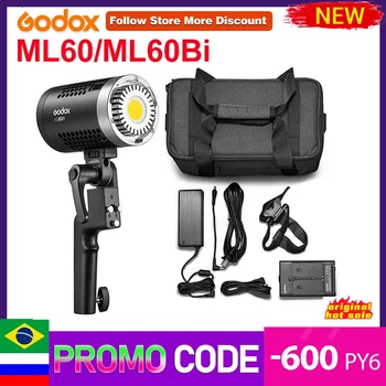 Godox ML60Bi ML60 Bi 60 Вт Двухцветная светодиодная лампа Бесшумный режим портативной яркости Наружная светодиодная вспышка vs SL100BI