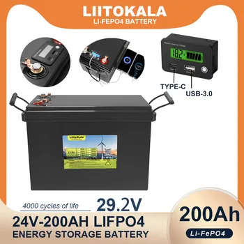 LiitoKala 24 В/25,6 В 100AH LiFePO4 Литиевая батарея USB3.0 Type-C Выходной Инвертор Автомобильные Аккумуляторы для прикуривателей 29,2 В Зарядное Устройство Не Облагается налогом