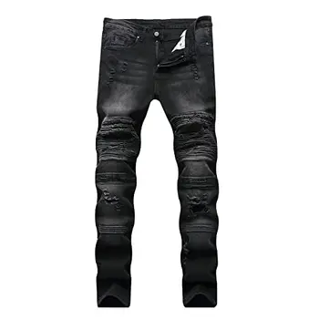 Liuhond Skinny, Облегающие модные мужские эластичные джинсы в стиле хип-хоп с прямыми дырочками, черные, 30 г.