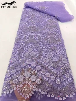 Madison-Роскошная французская свадебная кружевная ткань для новобрачных, ручная вышивка, 3D цветок, тюль из бисера, пайетки, 5 лет, 2023