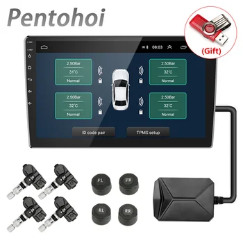 Pentohoi USB TPMS Система контроля давления в автомобильных шинах для автомобильного навигационного плеера Android с 4 датчиками беспроводной передачи данных