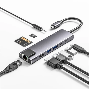 Usb C Концентратор 3.0 Splitter до 4K HDMI 1000 Мбит/с, быстрое зарядное устройство Rj45 PD, док-станция Multipuerto, концентратор Otg для Macbook Air