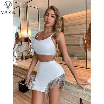 VAZN 2022 Новый роскошный дизайнерский милый открытый сексуальный клубный женский качественный топ-бикини, асимметричные юбки, тонкий женский комплект из 2 предметов