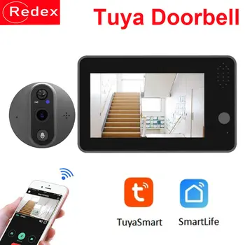 Wifi Tuya Smart Video Дверной звонок Камера-глазок ЖК-ИК ночного видения Видеоглазок Дверной звонок Визуальная Наружная камера для умного дома