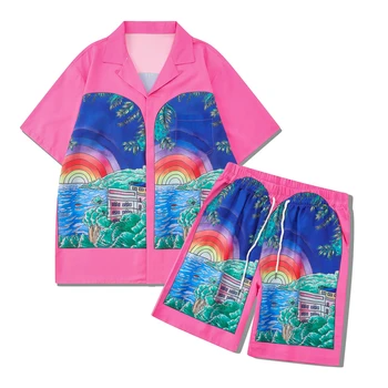 Y2K Летние Дизайнерские Комплекты Шорт в Тон Цвету для Мужчин и Женщин, Гавайский Повседневный Спортивный Костюм Большого Размера, Уличная Свободная Одежда