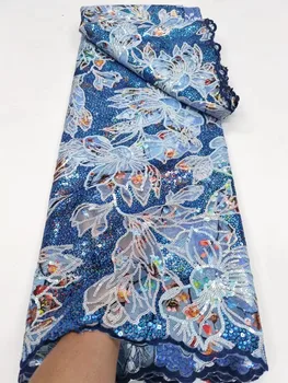 Африканское сетчатое кружево 2023 Высококачественное кружево с пайетками, Сетчатая вышивка, Французский тюль, кружевная ткань в нигерийском стиле для свадебного платья