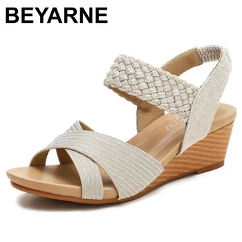 Босоножки BEYARNE 2021, Женская летняя обувь, Элегантные женские римские сандалии, модные женские удобные сандалии на танкетке большого размера