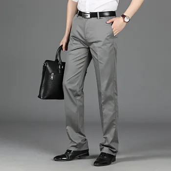 Весенне-осенние Свободные деловые мужские повседневные брюки среднего возраста, прямые брюки средней талии, широкие универсальные брюки без железа