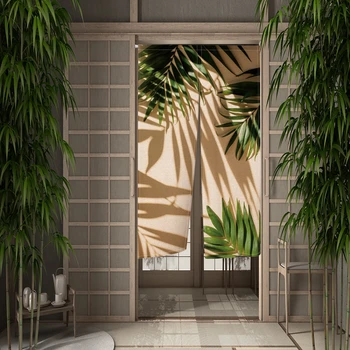 Дверная занавеска с зелеными листьями, столовая, Кухня, Художественная дверная занавеска, Японская перегородка, занавеска для входа, подвесные полупрозрачные шторы