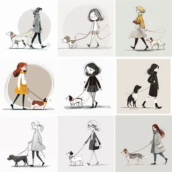 Девушка выгуливает собаку, Сделай сам, Набор для рисования по номерам, Акриловые краски 50 * 70 Холст, картины, Настенные росписи, Поделки для взрослых, Настенное искусство