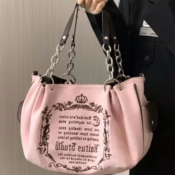 Женская сумка через плечо Y2K, готическая розовая сумка-тоут большой емкости, цепочка, дизайн, Зеленые сумки для переноски, патент Cool Girls Letter