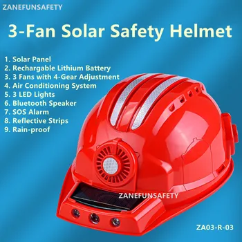 Защитный шлем на солнечной батарее с 3 вентиляторами и Bluetooth, кондиционер, 3 светодиодных фонаря, Литиевая батарея SOS емкостью 16000 мА, строительный защитный шлем