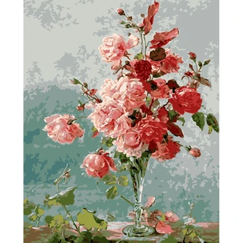 Картина по номерам DIY Прямая поставка 40x50 50x65 см Абстрактный розовый стеклянный цветок розы холст свадебное украшение художественная картина подарок