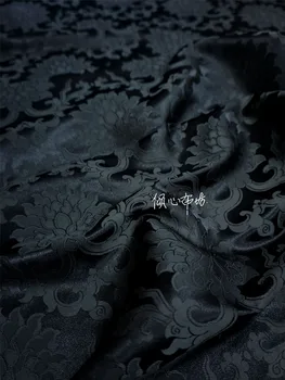 Китайская классика Парча жаккардовый атлас ЧЕРНАЯ шелковая ткань Satin de soie Satén шелк hanfu cloth DIY patchworkbag