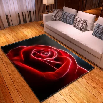 Ковер большого размера на День Святого Валентина, красная/черная роза, ковер с 3D-печатью, свадебный декор, ковры для гостиной, коврики для спальни