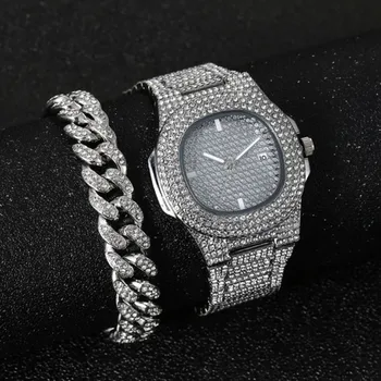 Комплект женских часов-браслетов из 2 предметов, Роскошные Стразы, Металлические Кварцевые наручные часы, Модные Элегантные женские часы из золотой щепки reloj mujer