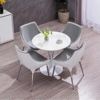 Креативная комбинация стола для переговоров и стула скандинавского дизайнера Простой прием Белый Маленький круглый стол Бытовой обеденный стул