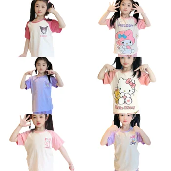 Милая детская пижама Cinnamoroll Kawaii My Melody Kuromi, летняя тонкая пижама с короткими рукавами, домашняя одежда для родителей и детей из аниме Sanrio
