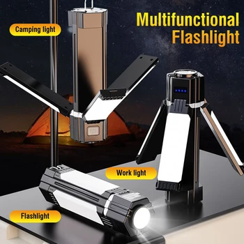Многофункциональный походный фонарь с двойным источником света, складной боковой фонарь с магнитным перезаряжаемым оборудованием для кемпинга, светодиодная лампа
