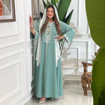 Мусульманское женское платье Абайя, арабская мода, изысканный халат с цветочной вышивкой, халат Jalabiya, Дубай, Ближний Восток, Женский халат с длинными рукавами.