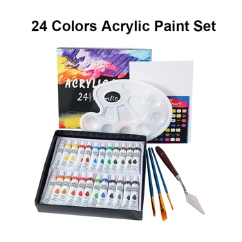 Набор акриловых красок с кистью и палитрой, 24 цвета для ткани, краски для одежды, художественные принадлежности Профессионального художника