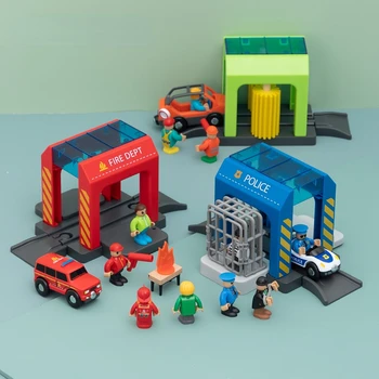 Набор пластиковых сцен для поезда Экологически Чистые Пластиковые игрушки Полицейский участок Автомойка и пожарная часть Гибкая дорожка расширения