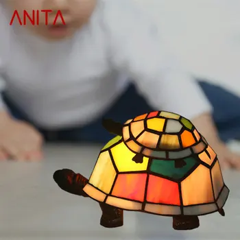 Настольная лампа ANITA Modern Tiffany из светодиодного стекла Креативный декор в виде черепахи Настольная лампа для дома Прикроватная тумбочка для детской спальни