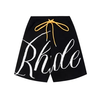 Новая мода 1: 1, вязаные шорты Rhude с большим логотипом на шнурке, Мужские и женские Спортивные шорты Rhude Европейского размера