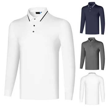 Новая мужская футболка для гольфа с длинными рукавами, спортивная рубашка поло, дышащая, впитывающая пот, повседневная на открытом воздухе
