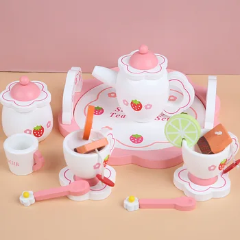Новый креативный Белый послеобеденный чайный сервиз с имитацией лимона, кухня для игр, Деревянная детская игрушка, Новый Клубничный торт, детская игрушка