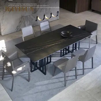 Обеденный стол в итальянском стиле из каменной плиты для небольшой квартиры Дизайн кухонной мебели на основе нержавеющей стали Простой прямоугольный стол