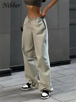 Однотонные повседневные Свободные брюки-карго Nibber, женские винтажные брюки Harajuku с завязками в стиле хип-хоп, уличная одежда, женские простые низы