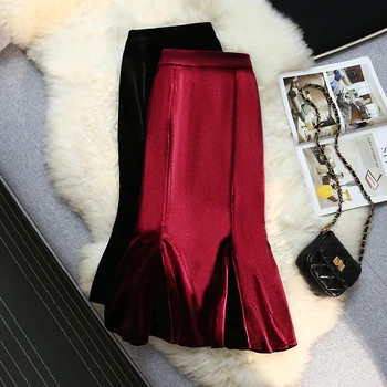 Осенне-зимняя юбка Миди трапециевидной формы, женская эластичная юбка с высокой талией средней длины, Рождественская вечеринка, Элегантные винтажные юбки 2022 года