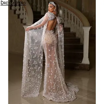 Очаровательная иллюзия 3D цветов, свадебное платье русалки из Дубая, ленты, жемчуг, Бриллианты с открытой спиной, свадебное платье из Саудовской Аравии