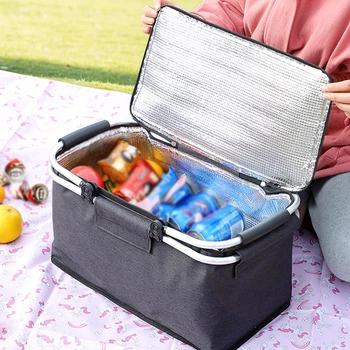 Переносная сумка-холодильник, корзина для хранения продуктов с крышкой и прочной ручкой для пикника, доставки еды на вынос, покупок на рынке
