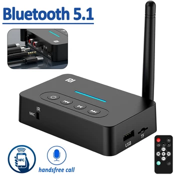 Приемник-передатчик Bluetooth 5.1 Стерео NFC AUX 3,5 мм Разъем RCA Микрофон громкой связи Беспроводной музыкальный аудиоадаптер TF/ USB для телевизора