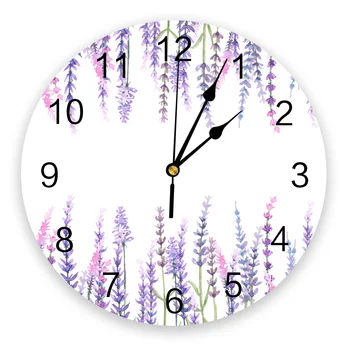 Растение Фиолетовый Лавандовый Акварельный цветок Настенные часы Домашний декор Спальня Бесшумные часы Цифровые часы Настенные часы для детских комнат