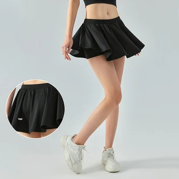С логотипом Юбка для йоги, Поддельные Свободные спортивные шорты из двух частей, женская эластичная юбка для танцев с низкой талией, Быстросохнущая юбка для тенниса на открытом воздухе