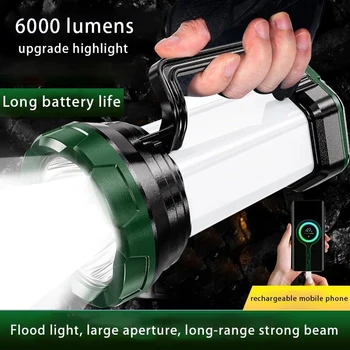 Светодиодный USB походный фонарик высокой мощности, супер яркий Портативный Дальний светильник, Перезаряжаемый Водонепроницаемый Патрульный прожектор